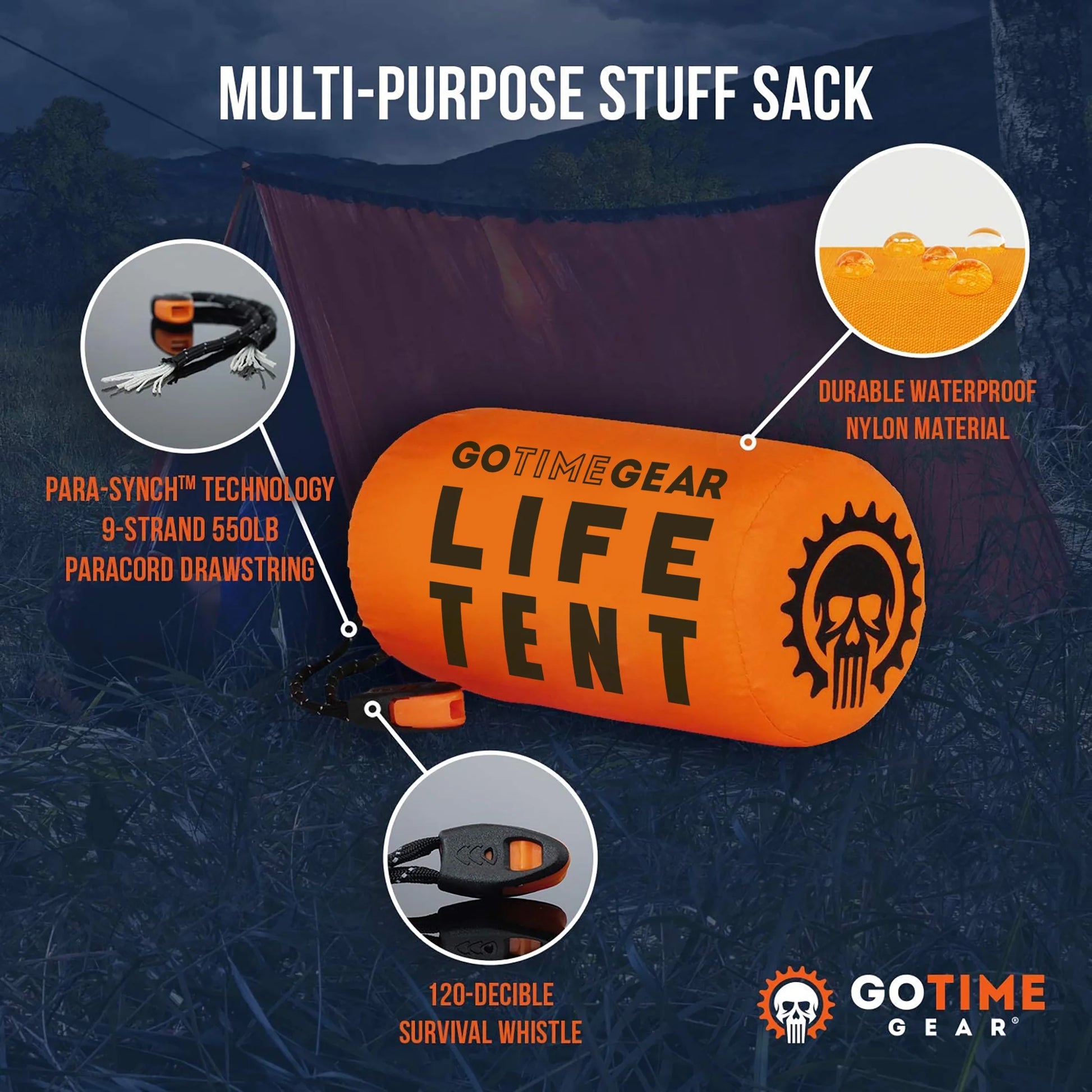 | Life Tent Emergency Survival Shelter - 2 Person Tube Tent | Waterproof, Windproof, Thermal | Includes Survival Whistle, Paracord Rope & Portable, Lightweight Nylon Stuff Sack | Orange