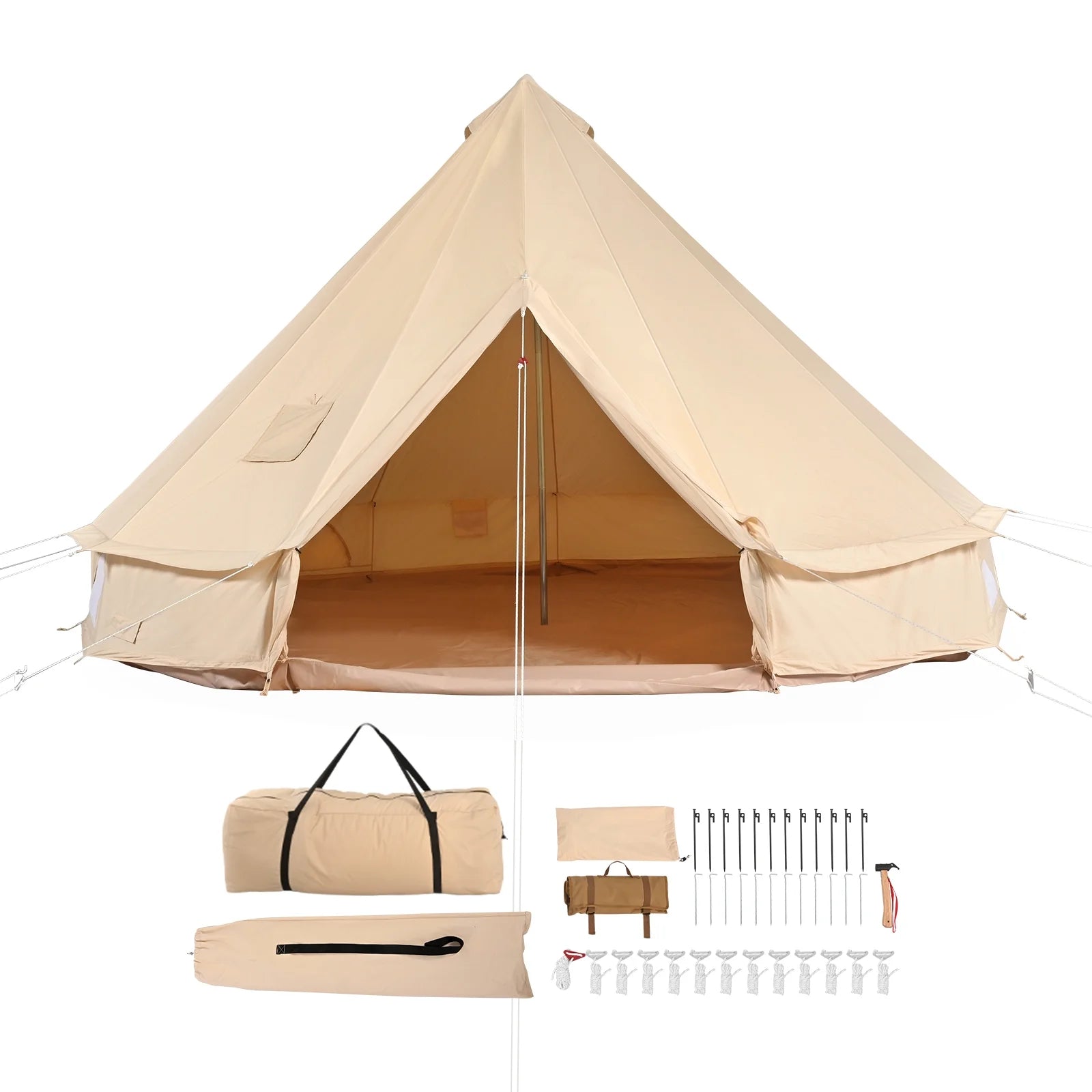 Canvas Bell Tent 5M/16.4Ft 4-Season Camping Yurt Tent with Stove Jack