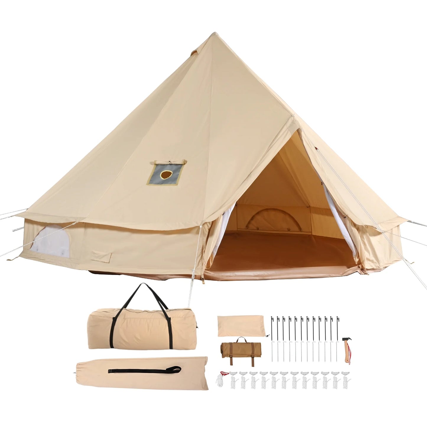 Canvas Bell Tent 5M/16.4Ft 4-Season Camping Yurt Tent with Stove Jack