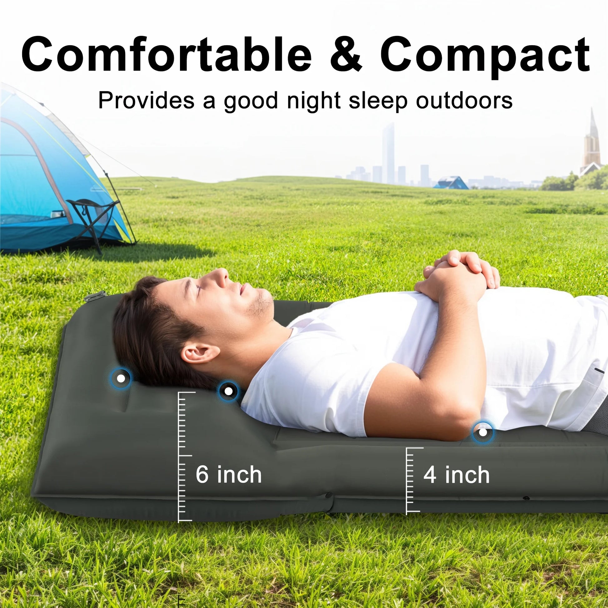 , Ultralight Camping Sleeping Mat with Pillow Built-In Foot Pump, Waterproof Inflatable Pad for Backpacking Hiking Traveling Tent, Gray